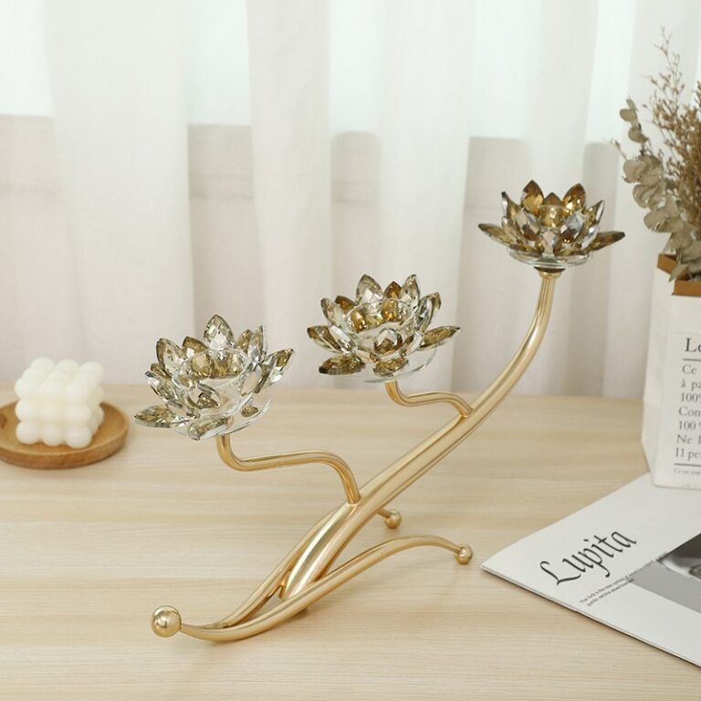 Craft Decorations 3‑Head Lotus Crystal Candlestick
